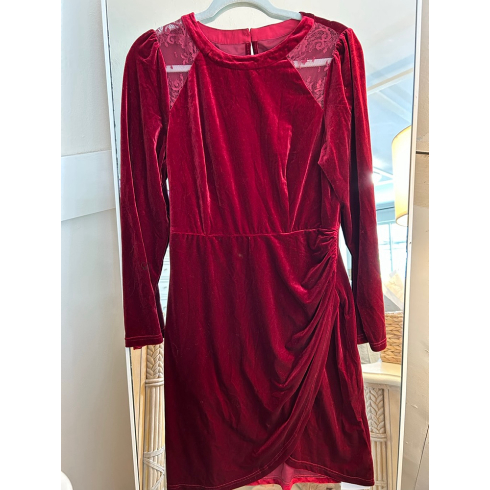 NEW Lace Velvet Long Sleeve Dress Wedding Guest Elegant Dress L